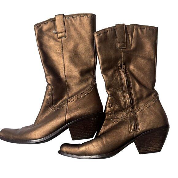 Coldwater Creek Cowboy Boots Bronze Metallic Womens Leather Mid Calf Sz. 8 M - Picture 2 of 12